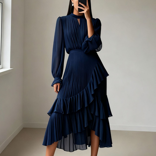 Olga™ | Elegante vestido midi plisado con volantes