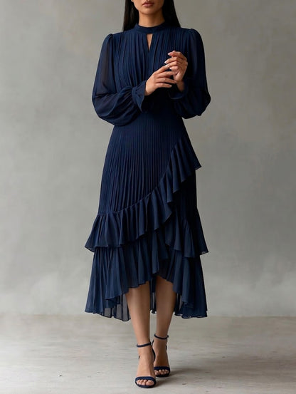Olga™ | Elegante vestido midi plisado con volantes
