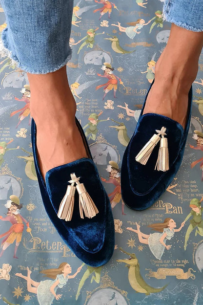 Mocasines Azul Marino con Borlas Champán