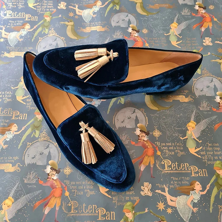 Mocasines Azul Marino con Borlas Champán