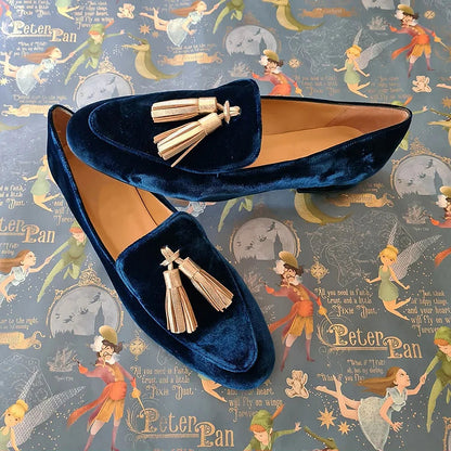 Mocasines Azul Marino con Borlas Champán