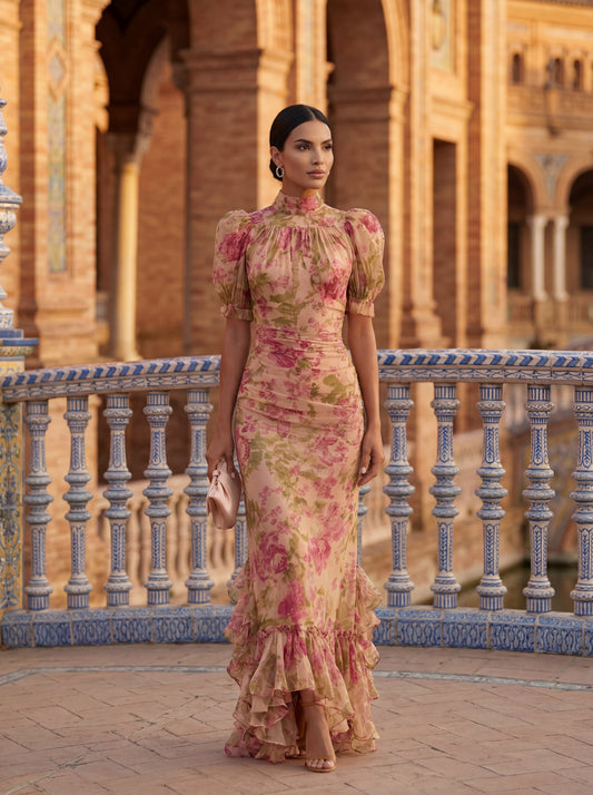 Rosario™ | Vestido Maxi Floral Con Volantes