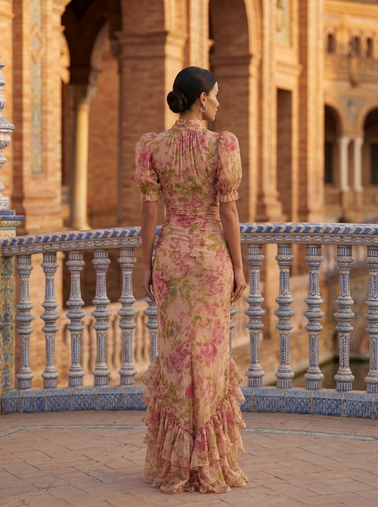 Rosario™ | Vestido Maxi Floral Con Volantes