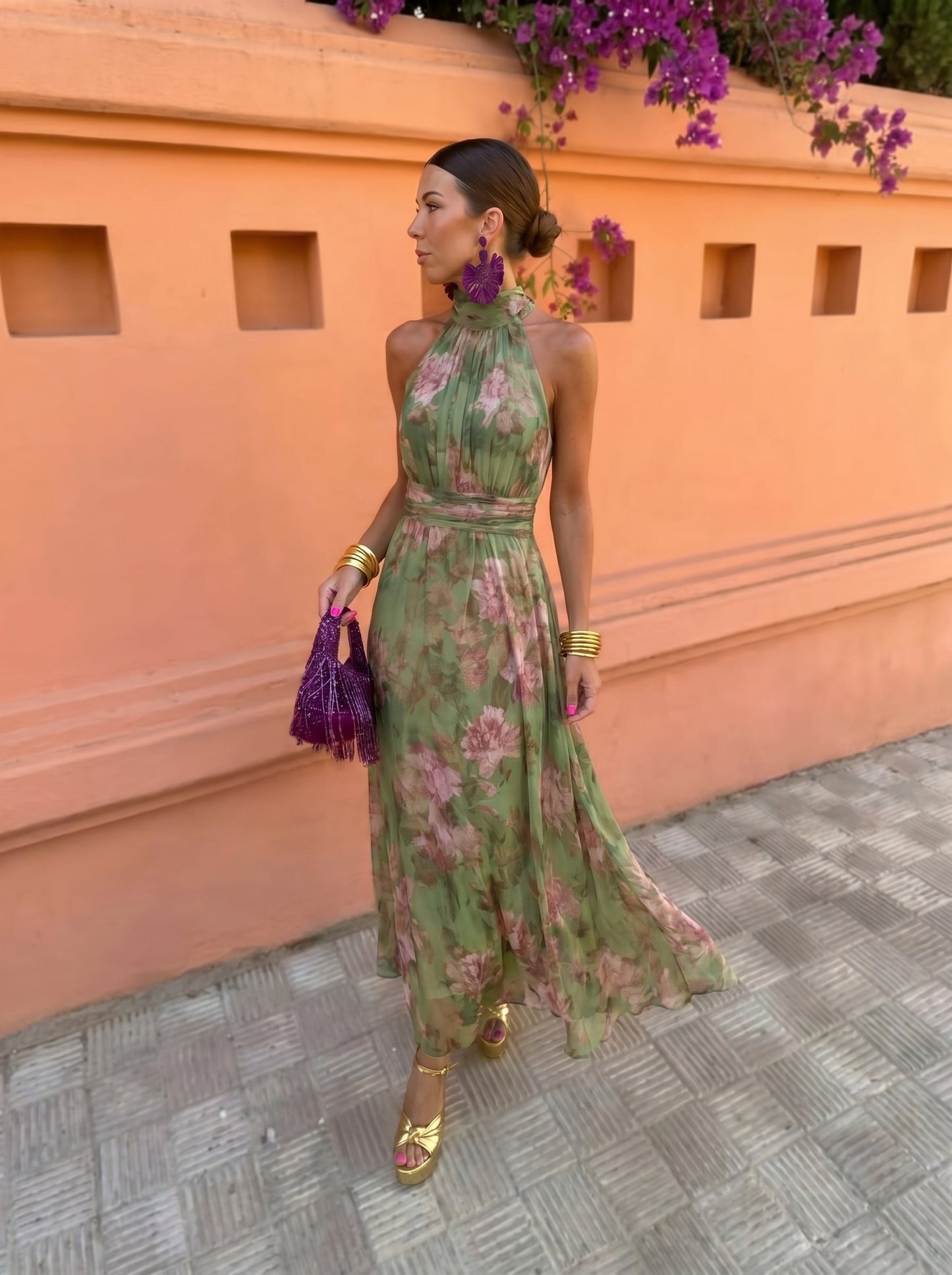 Florencia™ | Vestido Largo Floral con Escote Profundo