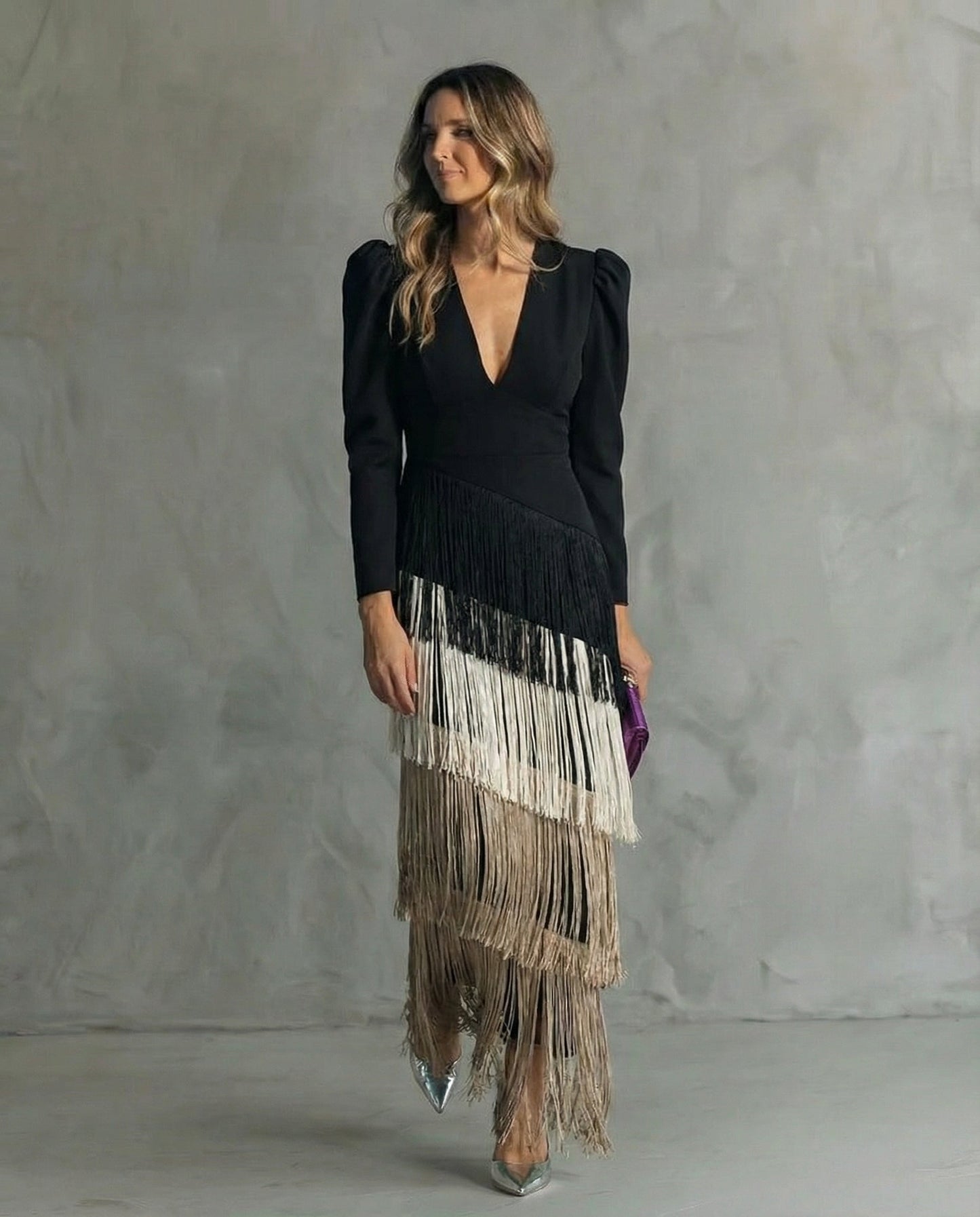 Alessia™ | Elegante vestido midi con mangas con flecos