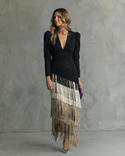 Alessia™ | Elegante vestido midi con mangas con flecos