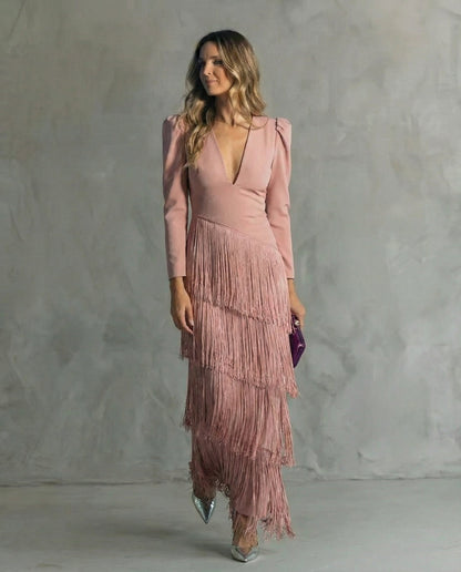 Alessia™ | Elegante vestido midi con mangas con flecos