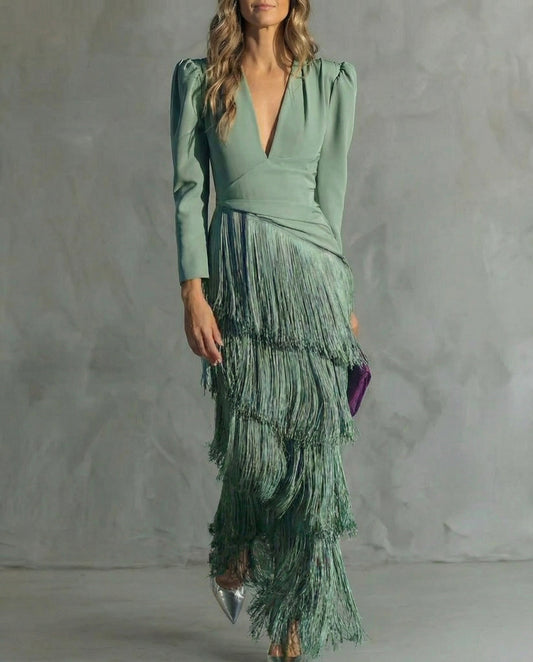 Alessia™ | Elegante vestido midi con mangas con flecos