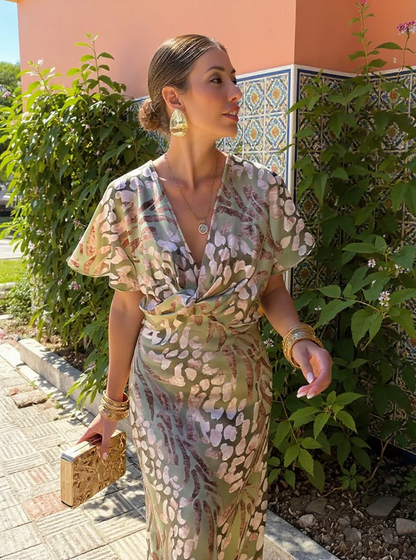 Higinia™ | Vestido Midi Estampado en Tonos Cobre