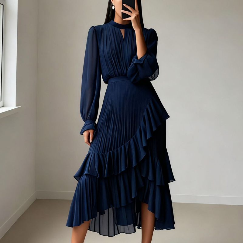Olga™ | Elegante vestido midi plisado con volantes