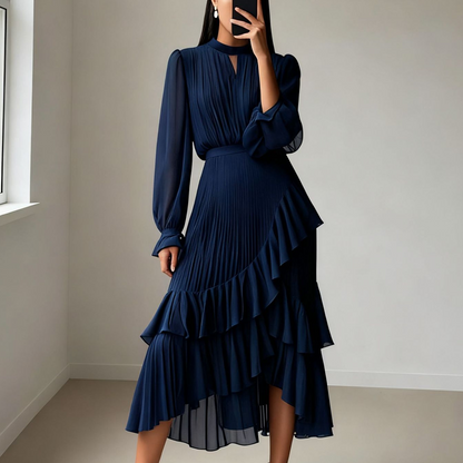 Olga™ | Elegante vestido midi plisado con volantes