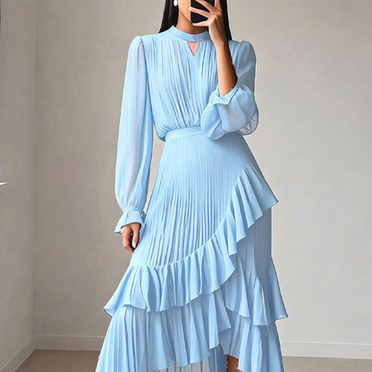 Olga™ | Elegante vestido midi plisado con volantes