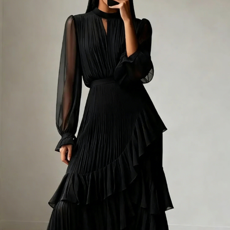 Olga™ | Elegante vestido midi plisado con volantes