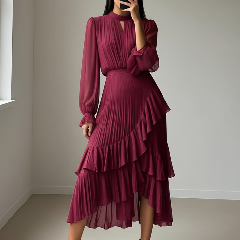 Olga™ | Elegante vestido midi plisado con volantes