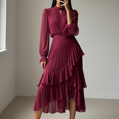 Olga™ | Elegante vestido midi plisado con volantes