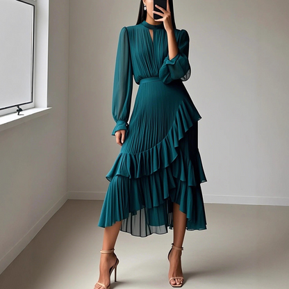 Olga™ | Elegante vestido midi plisado con volantes